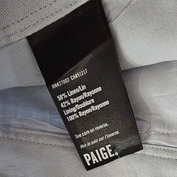 PAIGE Womens Devanne Short, High Waist, Trouser, Linen Blend, Dove Grey, Size 12 - Picture 8 of 9